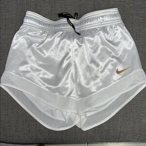 Nike Women's Shimmering White and Gold Athletic Shorts